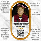 Placa Conmemorativa Interactiva Dorada con código QR que enlaza a un memorial digital.